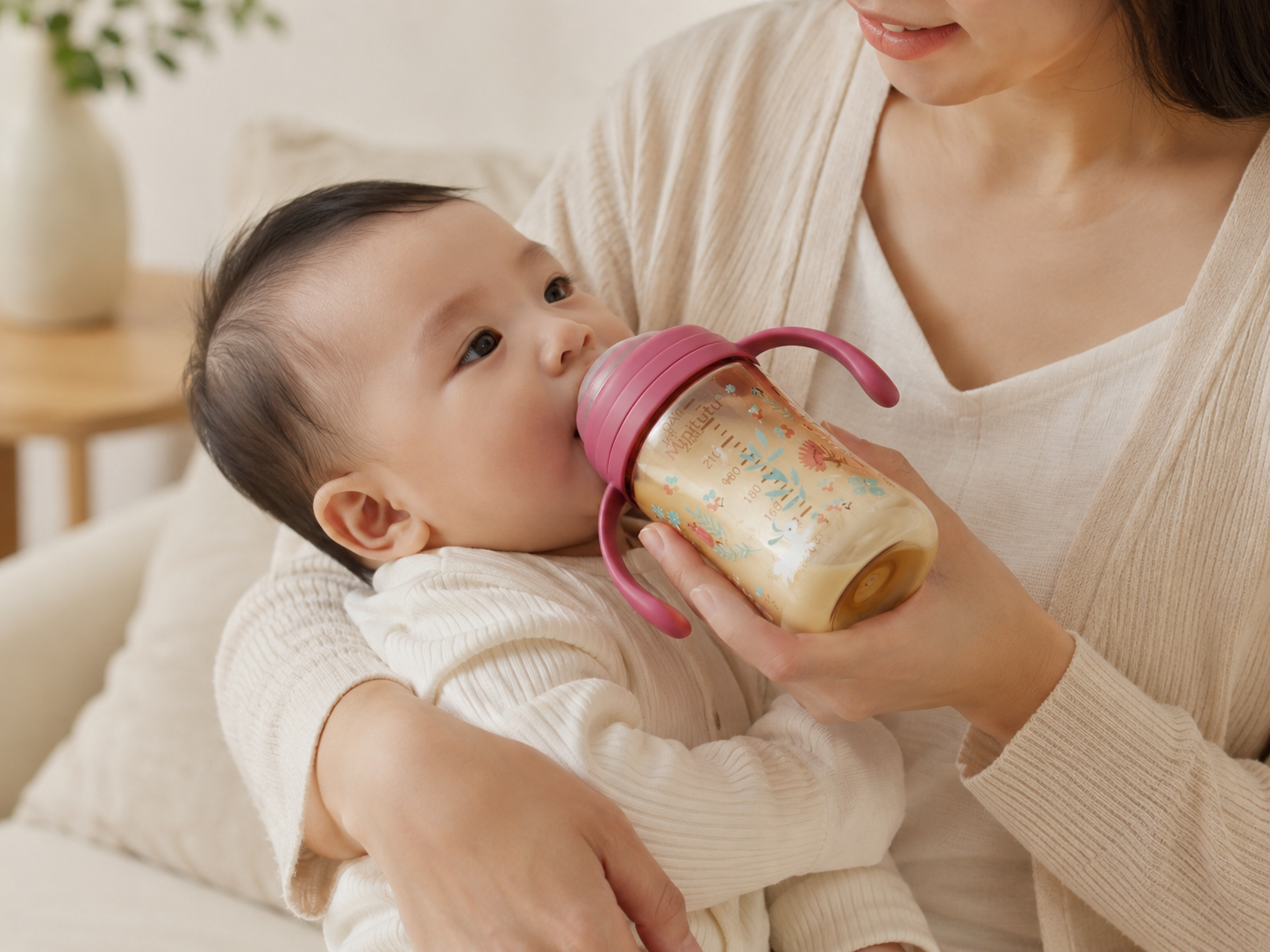 Minitutu Wide Neck Painted Feeding Bottle 240ml CB814-1 – Pink, 9+ Months